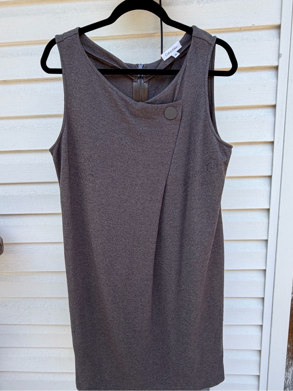 Calvin Klein Gray Asymmetrical Shift Dress Size 16 Back Zip Fall Layering